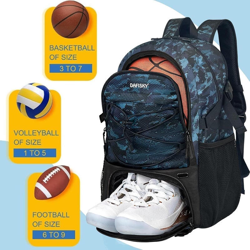 DAFISKY Basketball Backpack with Ball Compartment – Large Basketball Bag with Shoes compartment Sports Equipment Bag for Soccer Ball,Volleyball,Gym,Outdoor,Travel - Image 3